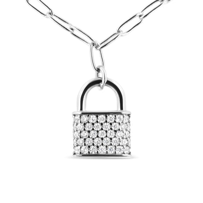 Diamond Lock Pendant Necklace with Paperclip Chain