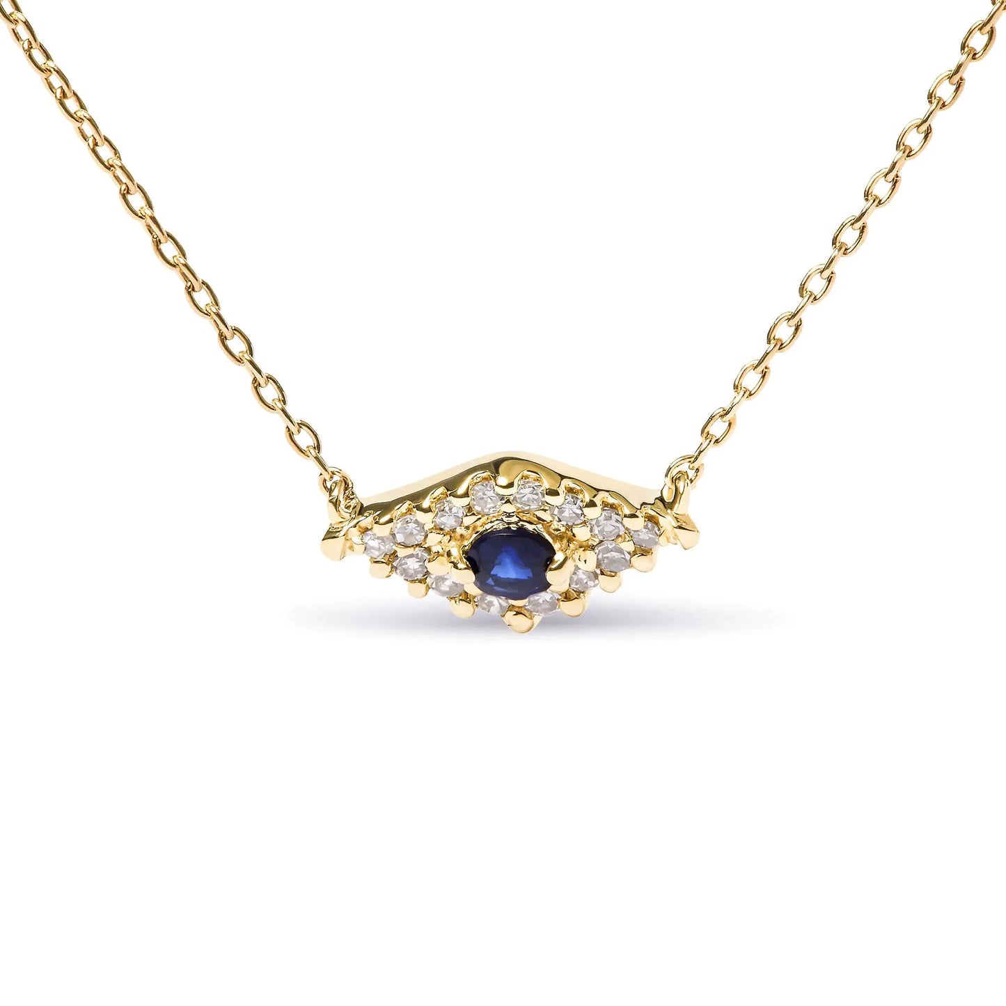 Gold Blue Sapphire and Diamond Accented Evil Eye Necklace