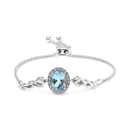 Oval Blue Topaz and Diamond Accent Lariat Bolo Bracelet