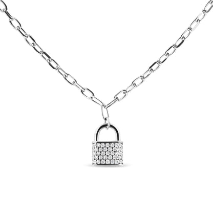 Diamond Lock Pendant Necklace with Paperclip Chain