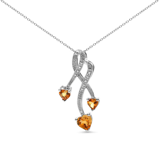 Heart Shape Citrine and Diamond Accent Spiral Drop Necklace