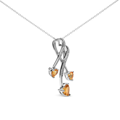 Heart Shape Citrine and Diamond Accent Spiral Drop Necklace