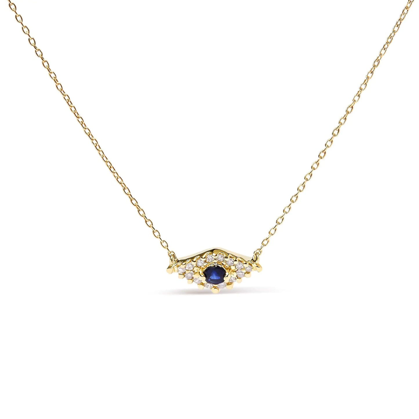 Gold Blue Sapphire and Diamond Accented Evil Eye Necklace