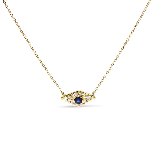 Gold Blue Sapphire and Diamond Accented Evil Eye Necklace