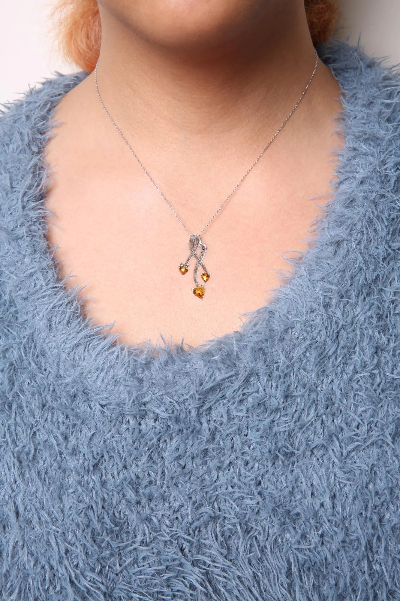 Heart Shape Citrine and Diamond Accent Spiral Drop Necklace