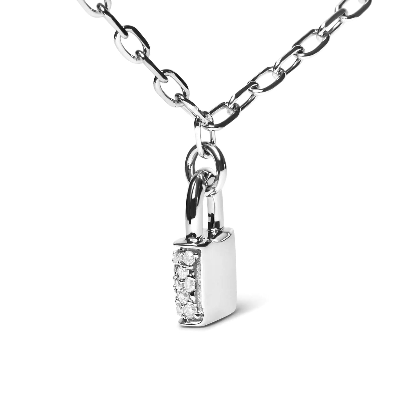 Diamond Lock Pendant Necklace with Paperclip Chain