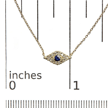 Gold Blue Sapphire and Diamond Accented Evil Eye Necklace