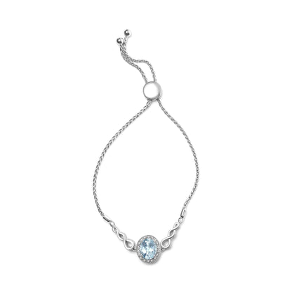 Oval Blue Topaz and Diamond Accent Lariat Bolo Bracelet