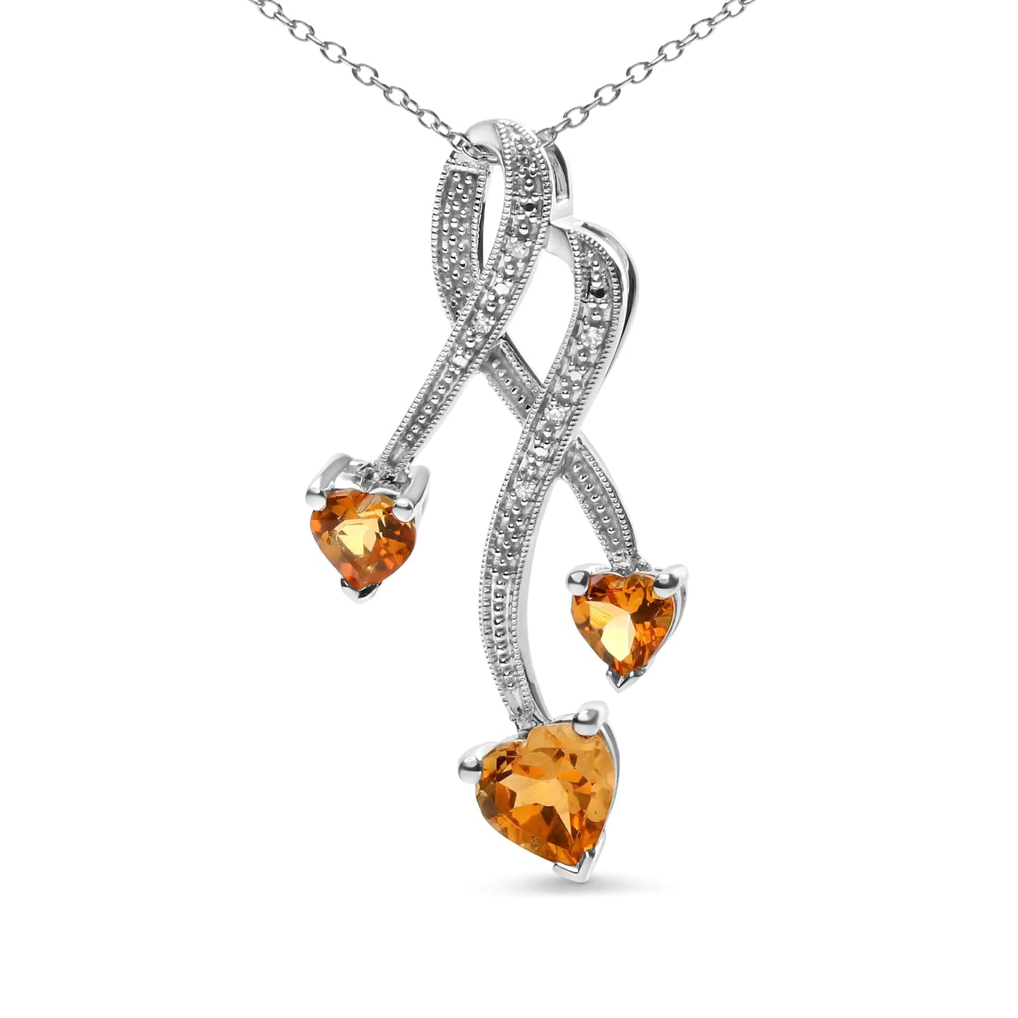 Heart Shape Citrine and Diamond Accent Spiral Drop Necklace